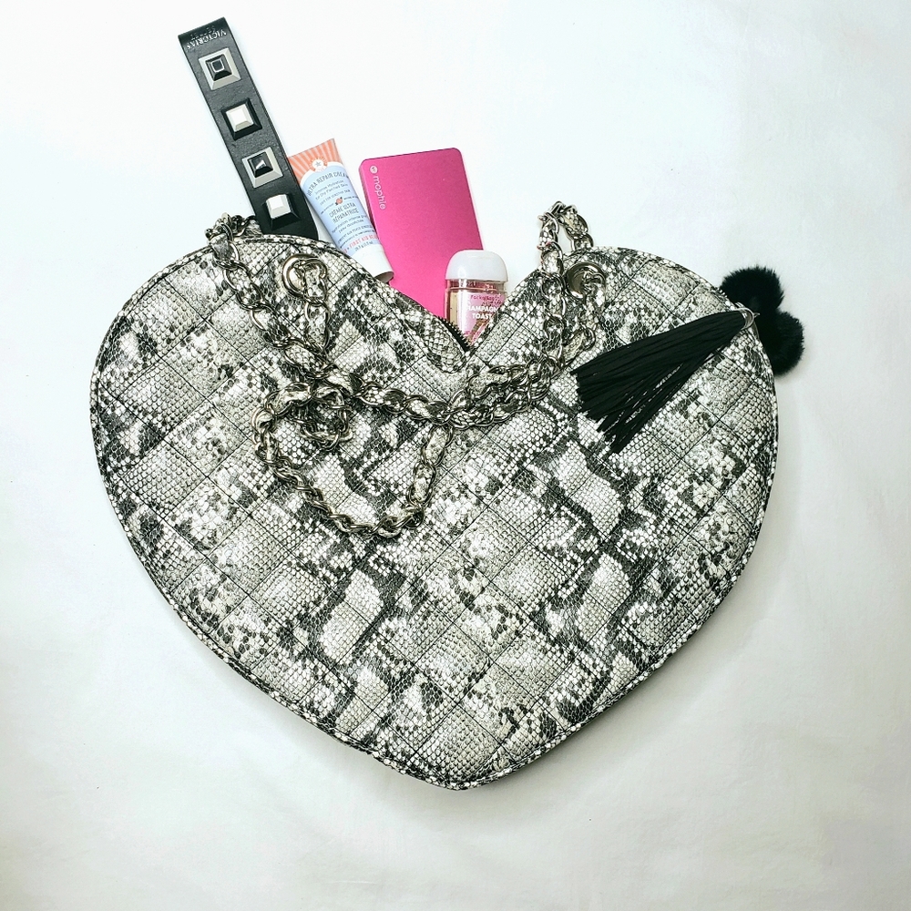 Bebe Oversized Quilted Snakeskin Heart Purse